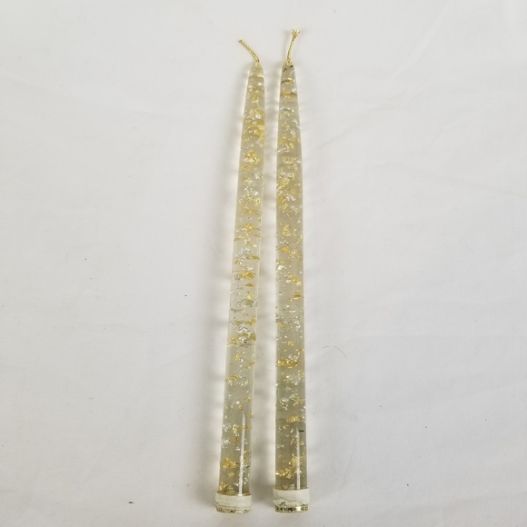 MCM Lucite Clear Gold Sliver Flake Acrylic Candle